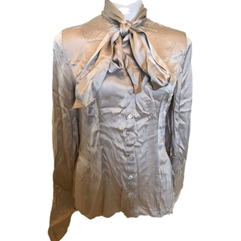 Stills Blouse Grey Long Sleeve Button Down 96% Silk